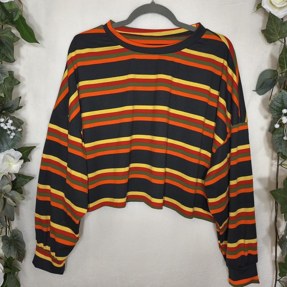 Striped Long Sleeve Top - Black, Red, Yellow